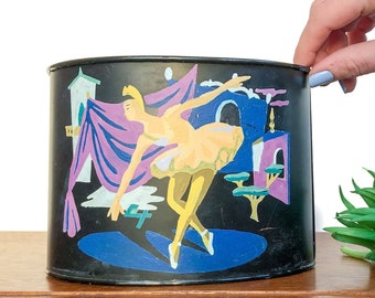 Paint By Number Ballerina Vintage Metal Tin, Hand Painted Storage Tin, Desk Storage, Vintage Rustic Canister, PBN Ballet Dancer, Tole Craft