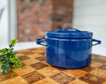 Vintage Finel Arabia Seppo Mallat Enamelware Pot, Blue Enamel Cooking Pot, Colorful Cookware, MCM Enamelware, Enamel Pot, Finnish Design