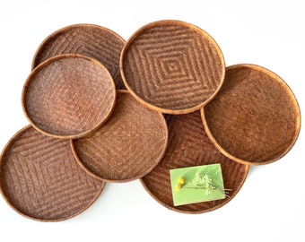 Set of 7 Wicker Nesting Trays, 17" Nesting Woven Round Baskets, Boho Wall Basket Set, Wicker Wall Baskets, Basket Wall Decor, Rattan Trays