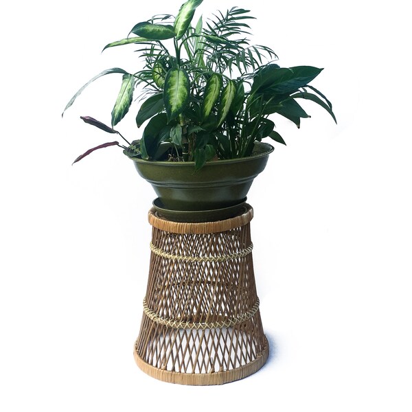 Vintage Rattan Waste Basket Woven Wicker Basket Plant Stand Home Decor Boho Home Bohemian Wastebasket Wicker Trash Basket for Bathroom