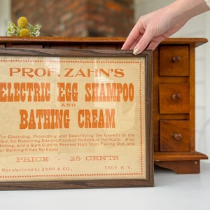 Vintage Bathroom Wall Art, Framed Advertising Art, Prof. Zahn&#39;s Electric Egg Shampoo & Bathing Cream, Laundry Room Art, Orange Lettering
