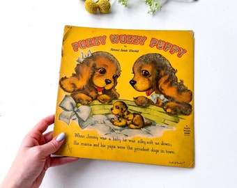 De Fuzzy Wuzzy Puppy Vintage 1946 kinderboek, gevlokt boek, vintage cocker spaniel boek, vintage kwekerij decor, softcover boek prints