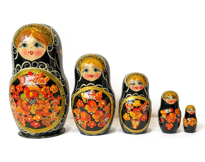 Russian Nesting Doll Set Vintage Wooden Nesting Dolls Etsy