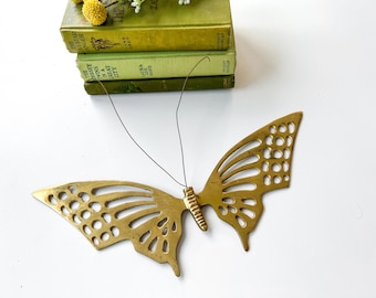 Vintage Brass Butterfly Wall Hanging, Gold Metal Butterfly, Boho Wall Art, Retro Home Decor, 1970's Butterfly Art, Gallery Wall Decor Accent
