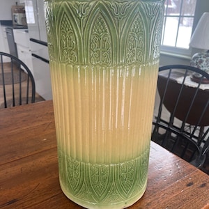 Exceptional Antique c.1920 Brush-McCoy Yellow Ware Umbrella Stand Gothic Windows Pattern
