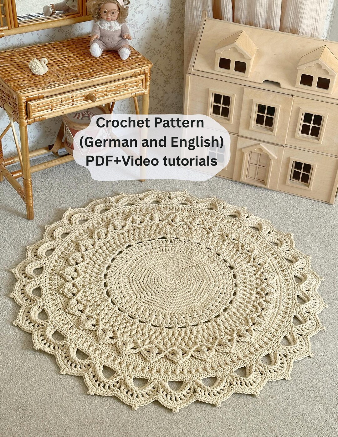 Crochet Pattern Rug Sunny Lace Rug PDF Video Tutorial Round Doily crochet-pattern-rug-sunny-lace-rug-pdf-video-tutorial-round-doily