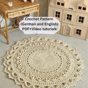 Tapete de crochê com padrão - Tapete Sunny Lace, PDF + Tutorial em Vídeo, Tapete Redondo, Tapete para Quarto de Bebê, Tapete de Crochê com Renda, Padrão de Tapete para Chão, Decoração DIY para Casa