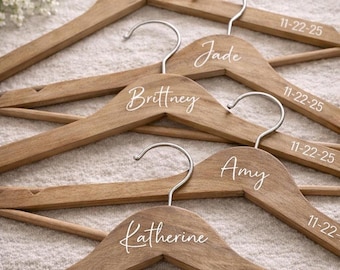 Custom Bridal Party Wooden Hangers, Personalized Name Keepsake, Bridesmaid Gift