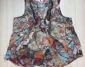 Y2K American Rag Cie Womens 3X Sheer Paisley Boho Sleeveless Tunic Top Plus