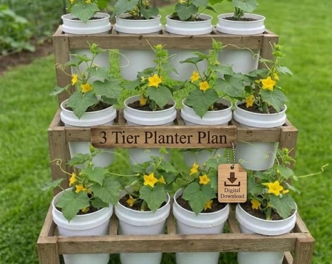 3 Tier Planter Stand Plans | Vertical Garden Rack for Buckets (PDF ...