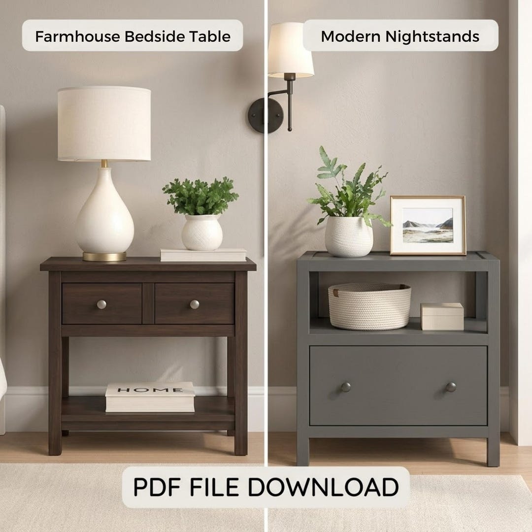 Farmhouse Modern Nightstand Plans – DIY Bedside Table Woodworking PDF ...