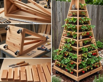 Progetti per fioriere piramidali per fragole / Torre da giardino verticale in legno (Download PDF)