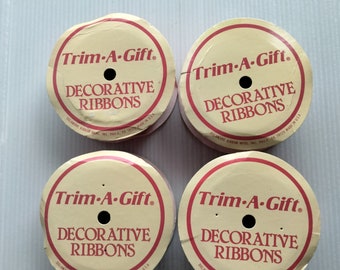 4 spools (36 Ft.) Vintage Trim-A-Gift Decorative Ribbons Velour Red ,Holiday Ribbon, Christmas Ribbon