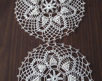 2 Vintage Decorative Crochet Doily, Table Topper,White Cotton Lace