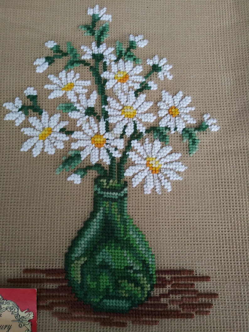 Vintage Dritz Luxury Needlepoint Daisies in a VaseScovill