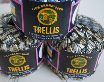 3 skein Lion Brand Yarn Trellis Champagne and Night Life