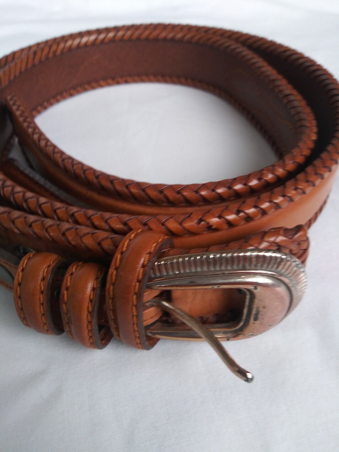 Ceinture Vintage LEEGIN ONYX 1993 - Bleu Marine Crocodile, Boucle Argent 28