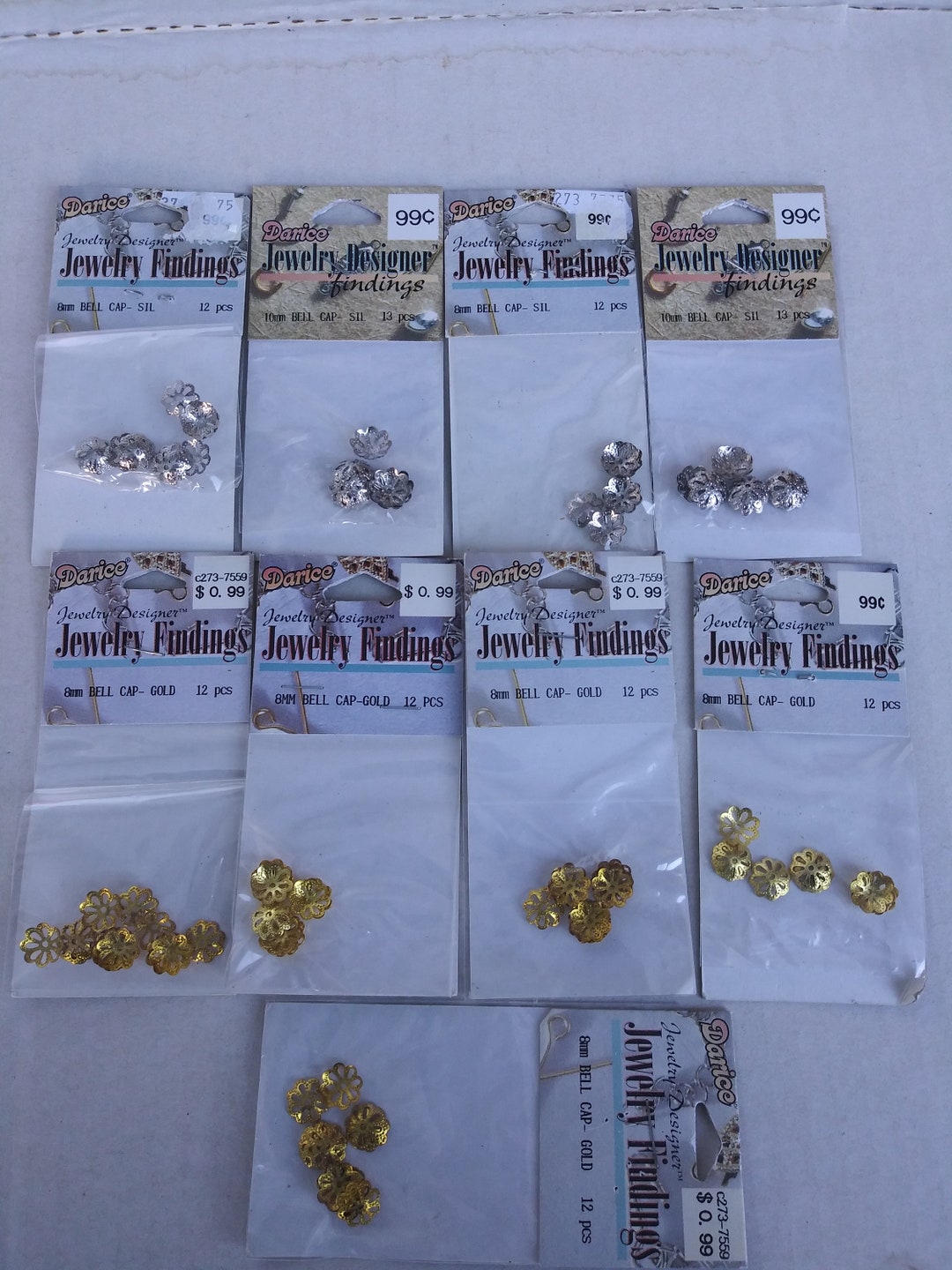 9 Package 110 Pcs Darice Jewelry Findings Bell Cap Jewelry Designer Gold and Silver Bell Caps Etsy