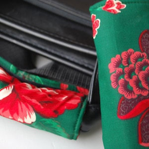 Luggage Handle Wrap Set of 2,Red Floral pattern on green background