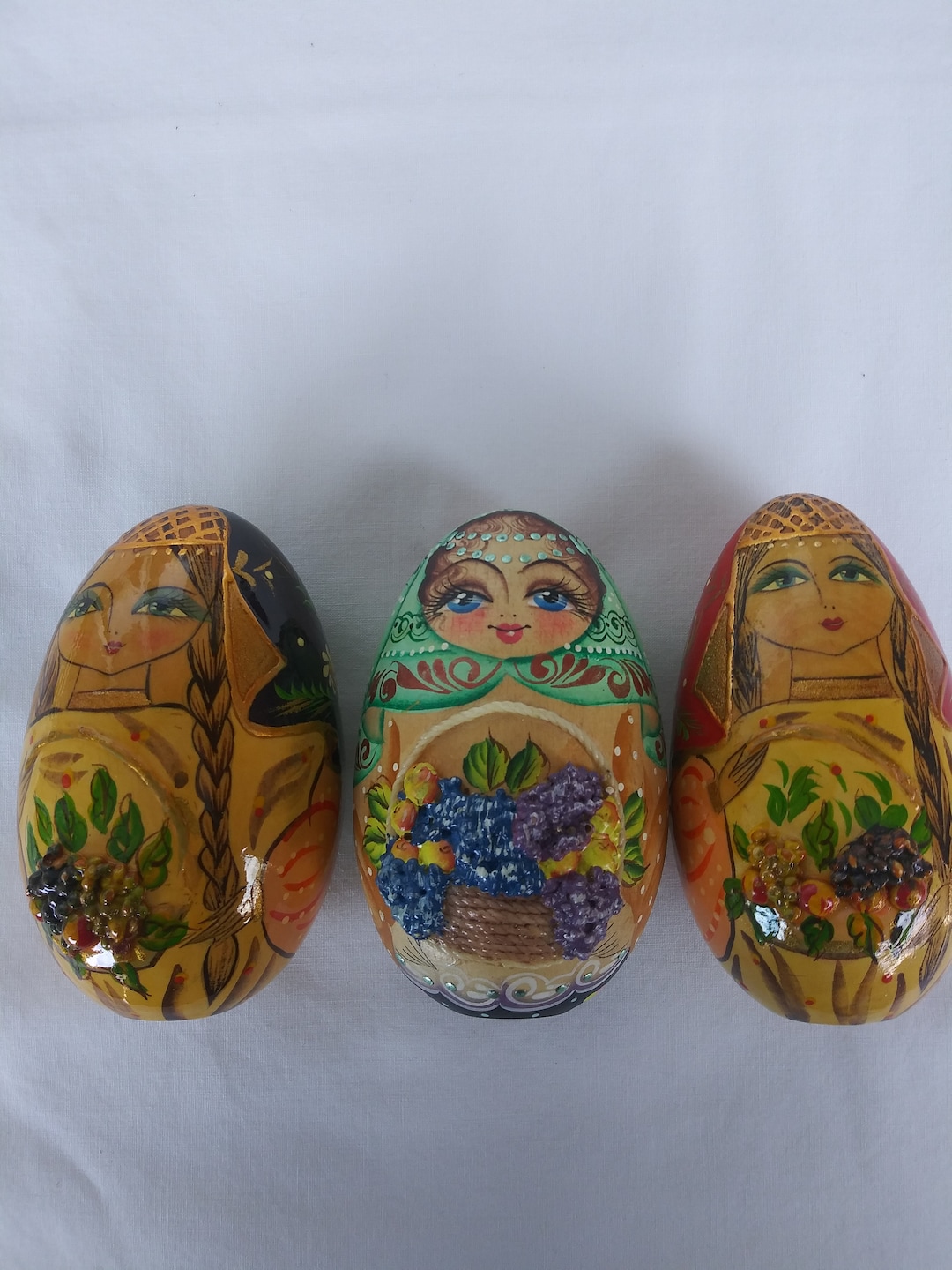 Vintage Set of 3 Russian Matryoshka Egg Doll Wooden Etsy