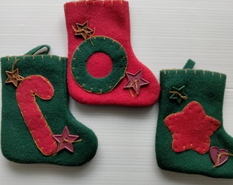 Set of 3 Small Vintage   Christmas Stocking