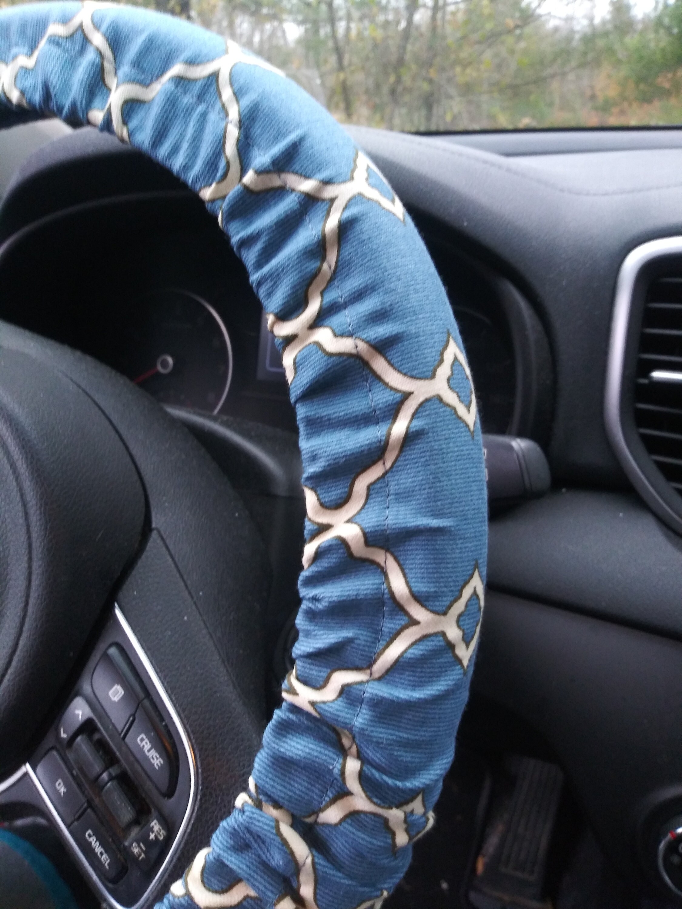 Steering Wheel Cover Geometric lines Blue and cream patterned Etsy