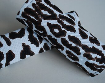 Luggage Handle Wrap Set of 2,Brown and white cheetah patterned Leopard Print