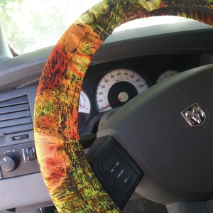 Steering Wheel Cover Floral Orange and green toned patterned
