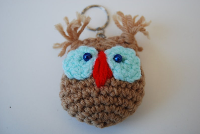 Brown Crocheted Owl Keychain Etsy