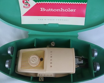 Vintage 60's Singer Buttonholer Attachment in original Turquoise Case