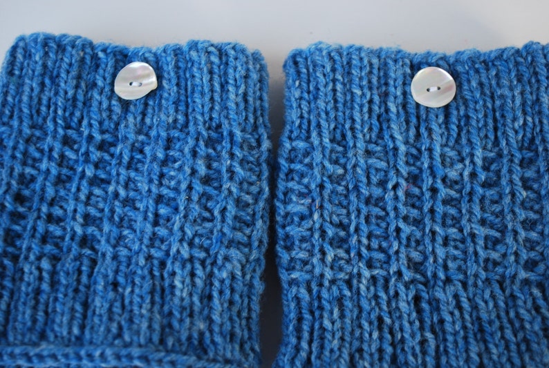 Crochet light blue Boot Cuffs with button image 3