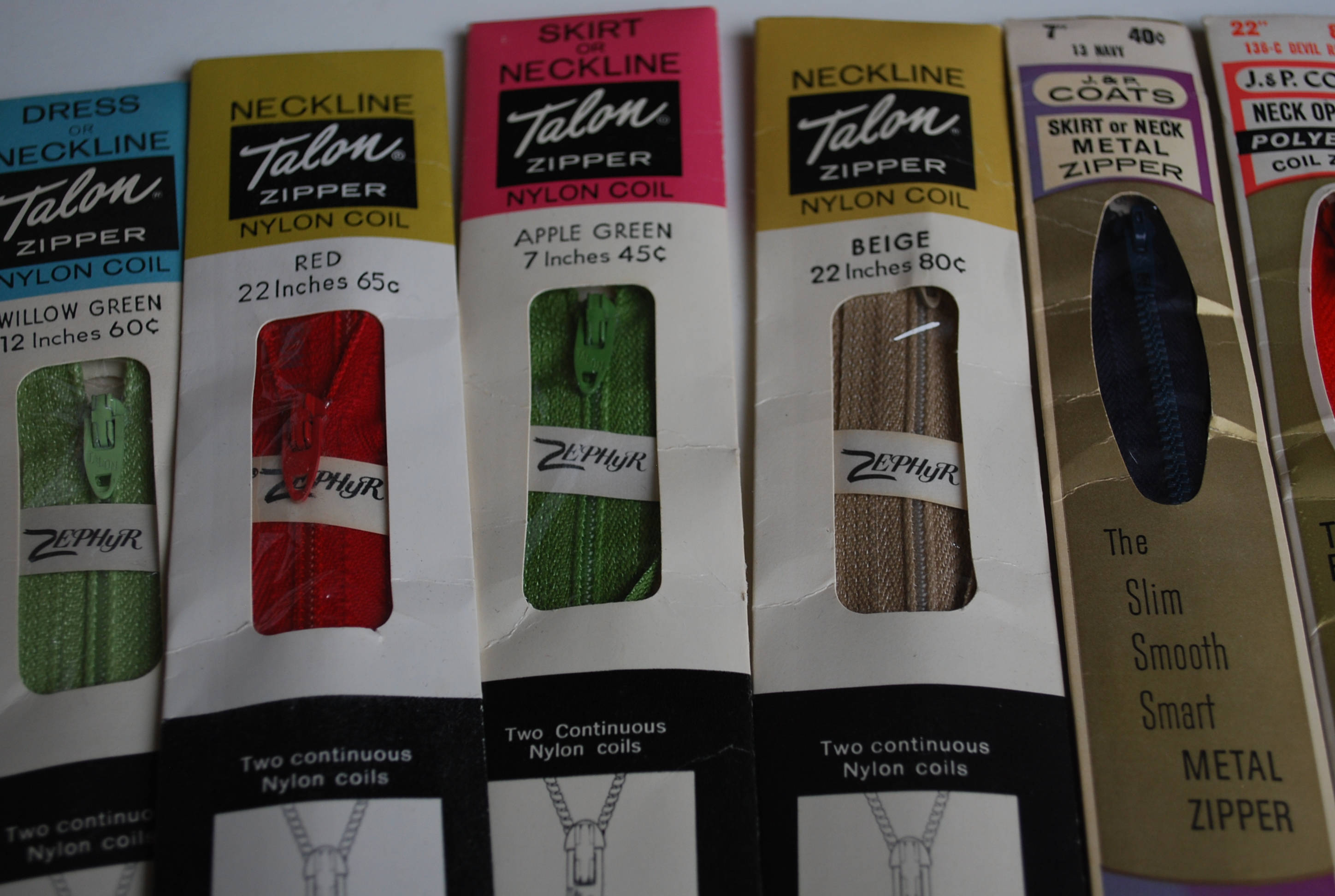 Vintage Talon Zippers for Skirt or Neckline Mixed Lot of 4 Nylon