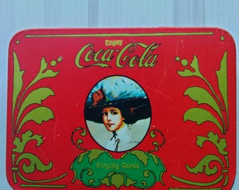 Vintage  Coca Cola Playing Cards Set With Score Pad in Tin Box Two Decks