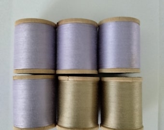 Vintage 6 Wood Spools Sears Mercerized Sewing Thread / Beige,Lilac