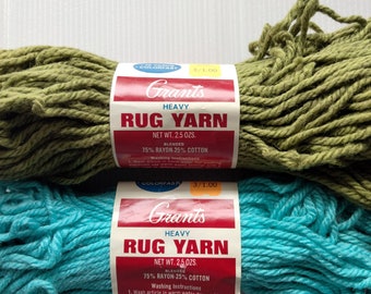 2 skeins Vintage Grants Heavy Rug Yarn Turg.Icing,Lt.Avocado