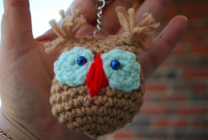 Brown Crocheted Owl keychain Etsy