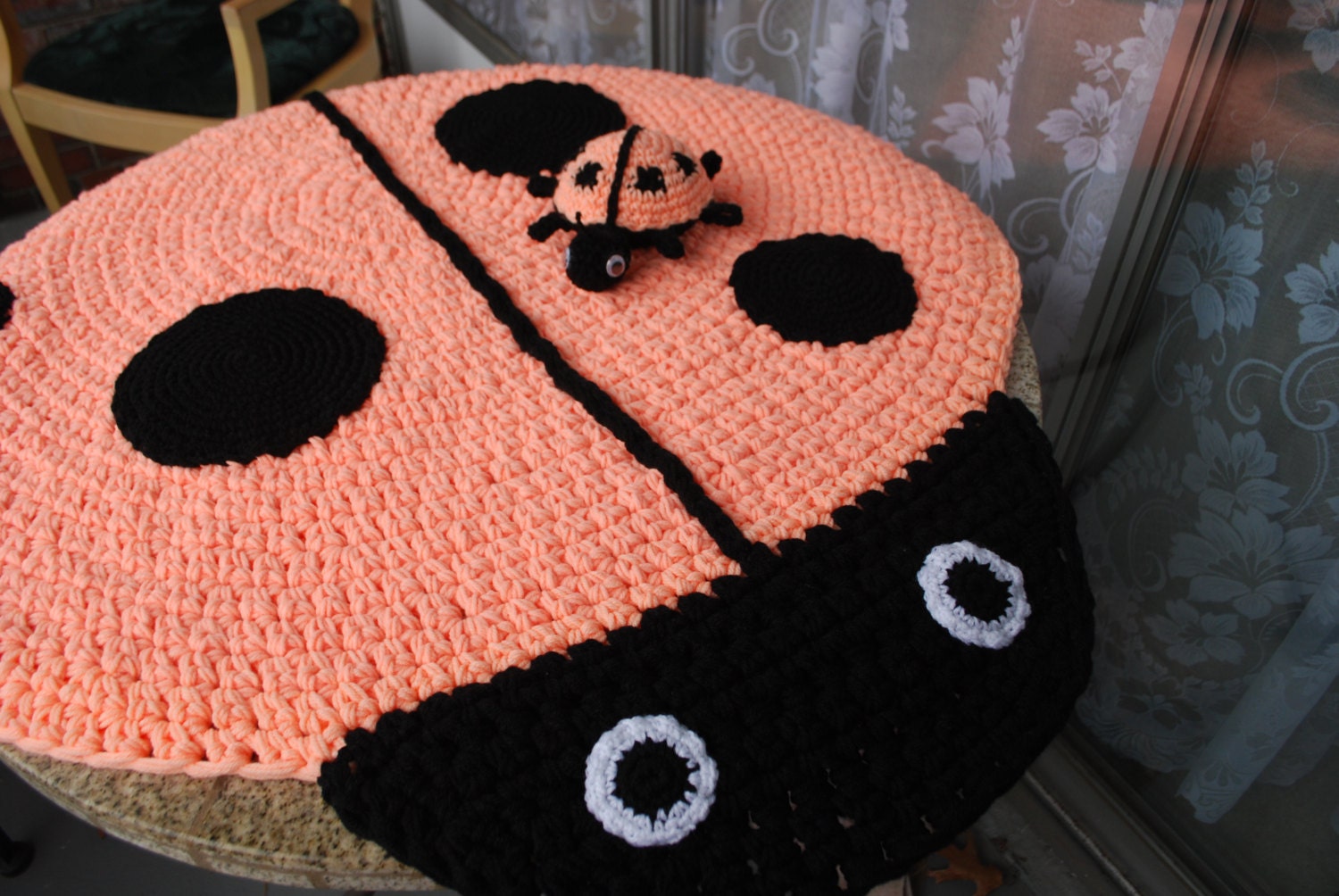 Ladybug Handmade Circle Rug With Crochet Ladybug. - Etsy