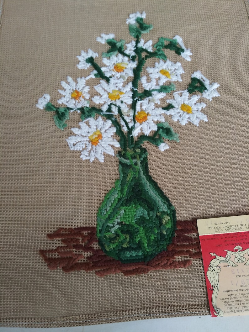 Vintage Dritz Luxury Needlepoint Daisies in a VaseScovill