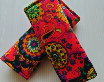 Luggage Handle Wrap Set of 2, Paisley/flowers pattern on black background