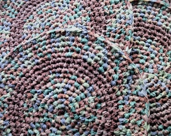 Multicolor set of 4 chair pads, crocheted rag rug custom chair pads