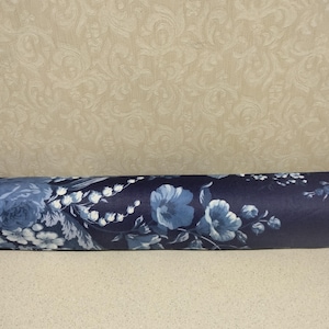 Door Draft Stopper/Door snake/Draft Stopper/  Navy background with blue flowers.