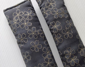 Seatbelt covers car 1 pair Gold floral pattern with black background seatbelt covers