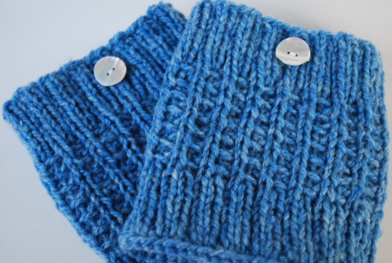 Crochet light blue Boot Cuffs with button image 1