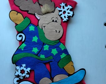 Vintage Christmas Stocking Felt Deer