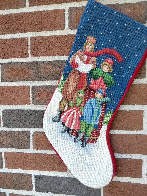 Vintage Needlepoint Christmas Stocking Etsy