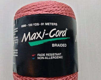 Braided Maxi-Cord Polypropylene Macrame cord 6 MM 100 Yards.Vintage yarn.Dusty Rose