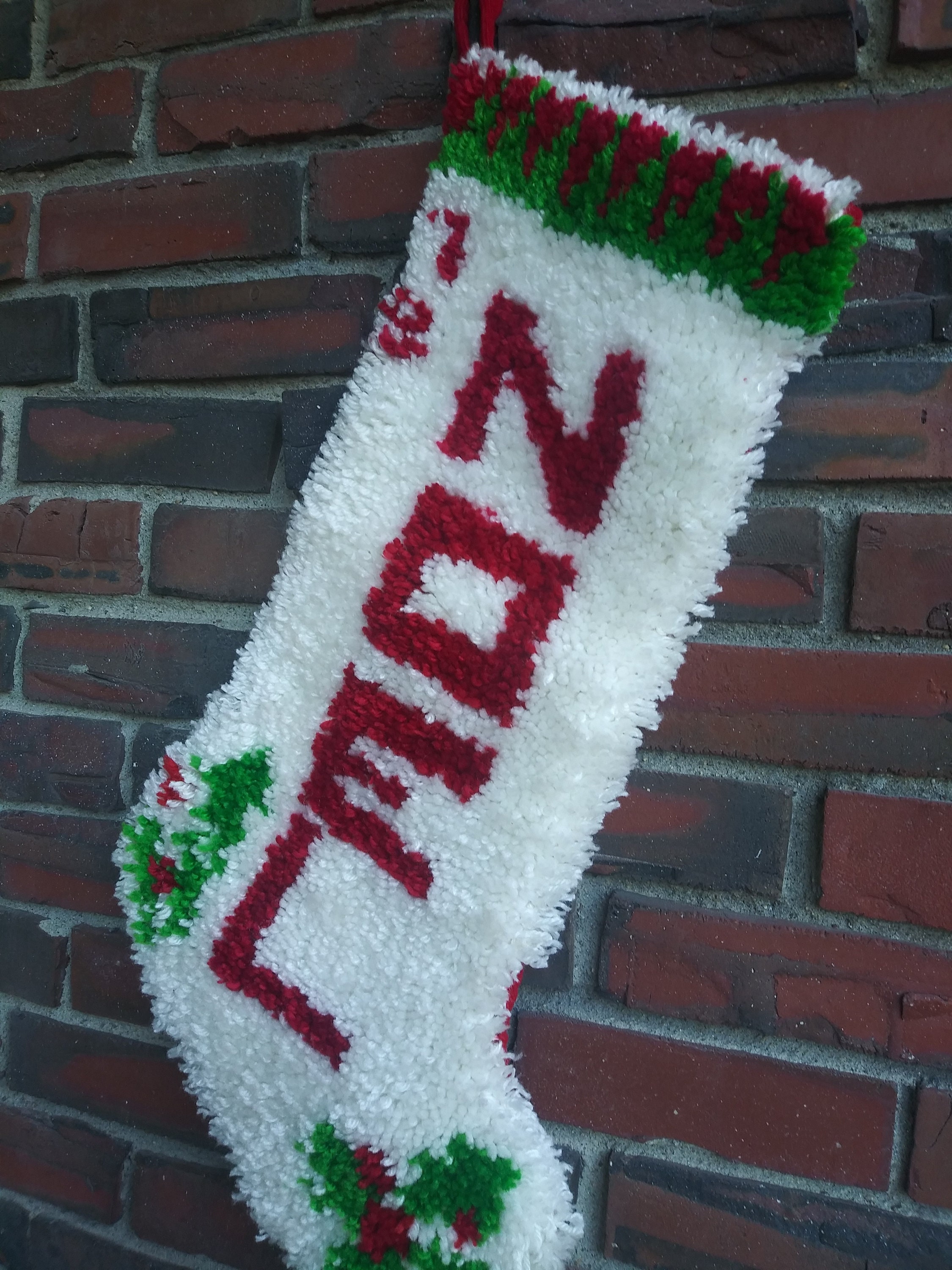 Vintage Christmas Stocking Handmade Latch Hook Noel Etsy UK