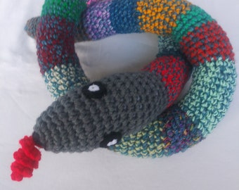 Door Draft Stopper/Door snake/Crochet Snake Toy Door Draft Stopper Multicolor Striped Snake, Crocheted Snake Toy