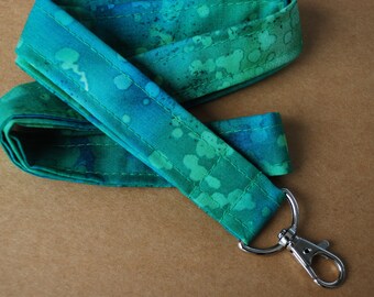 Keychain lanyard. Blue and green lanyard. ID badge lanyard. Lobster Claw Clasp