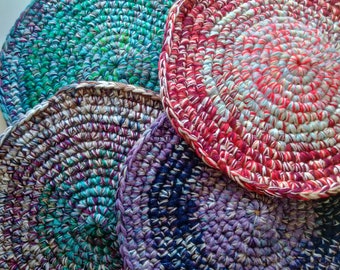 Multicolored  chair pads, crocheted rag rug custom chair pads,choose your chair pads,yarn chair pads